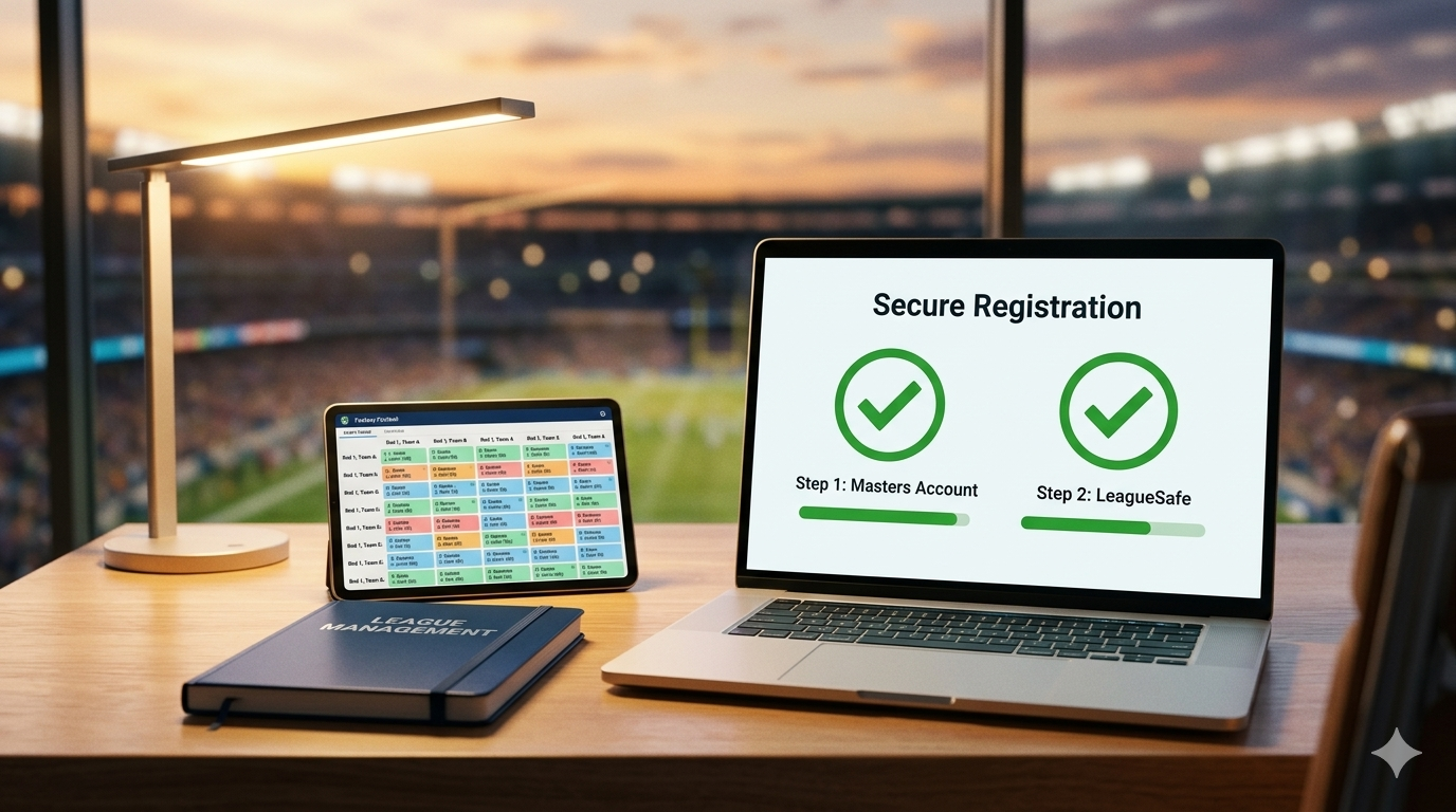 Masters Fantasy Football League secure 2 step registration for dynasty and redraft leagues
