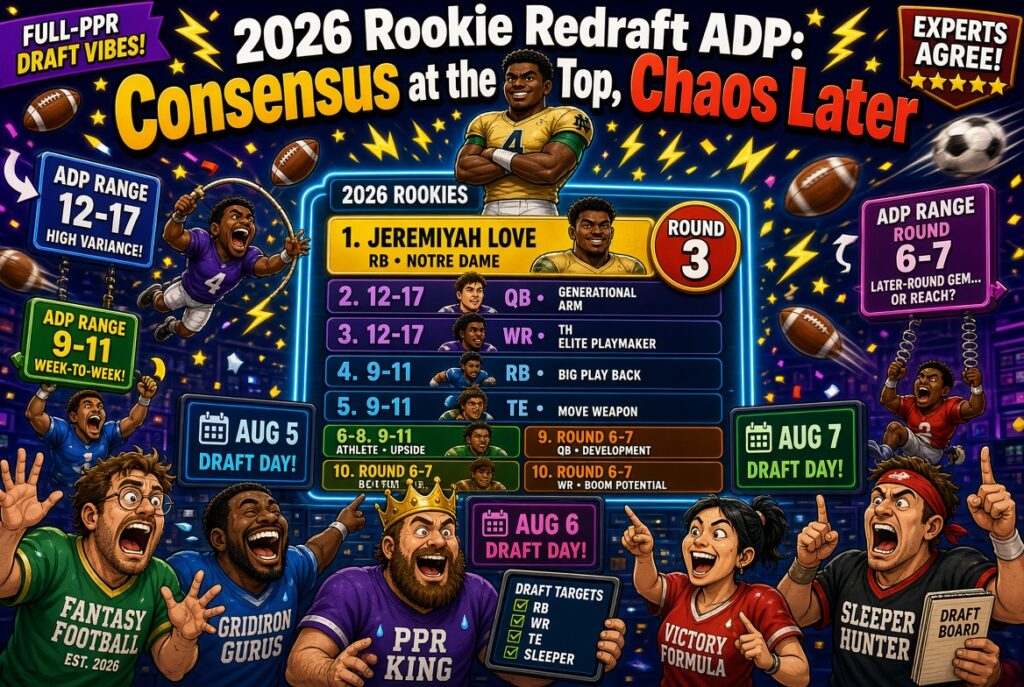 2026 Rookie Redraft ADP Comparison: What Three Real Full-PPR Drafts Tell Us